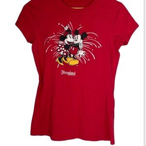 DISNEY Parks Mickey and Minnie Mouse Red Cap Sleeve T-Shirt Women’s Small Disney
